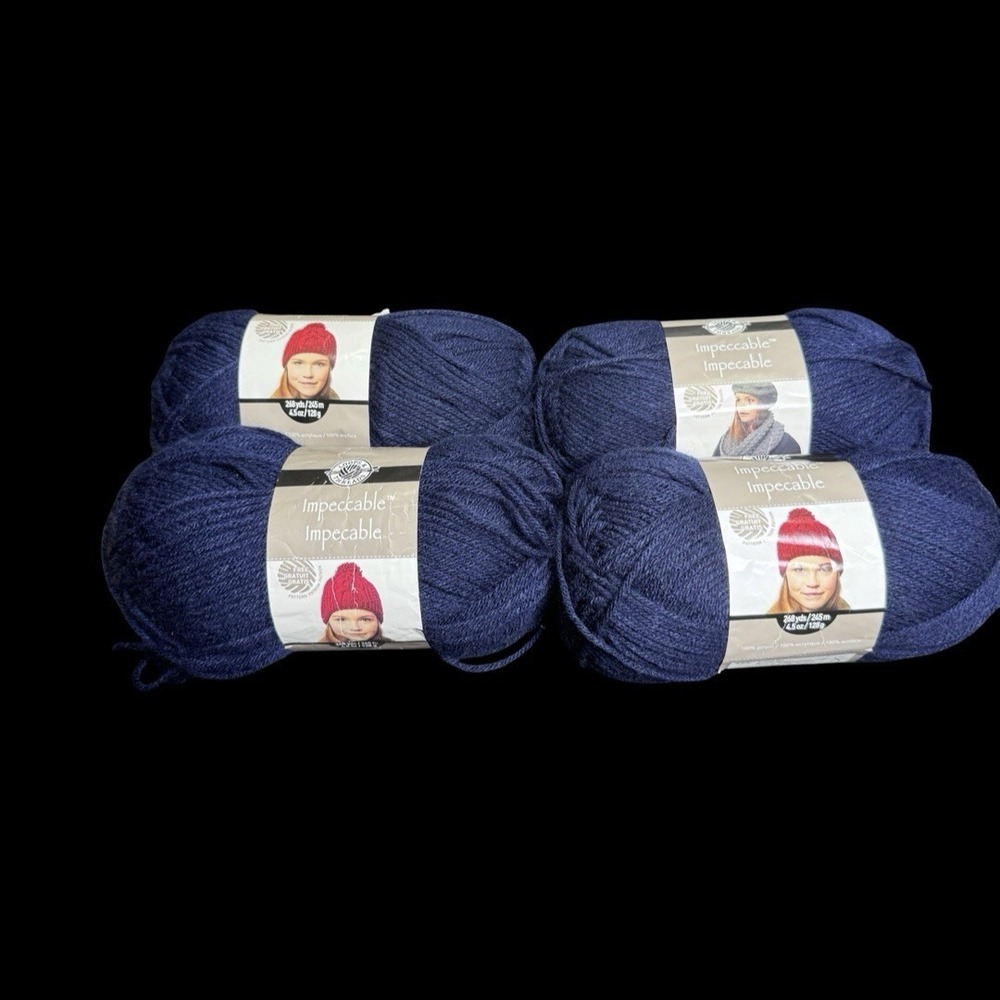 Loops & Threads Impeccable Navy Blue Yarn 268yds/4.5oz - Lot Of 4